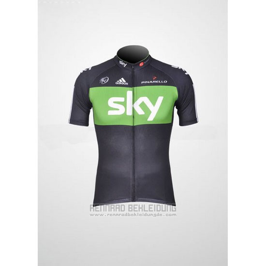 2012 Fahrradbekleidung Sky Shwarz und Grun Trikot Kurzarm und Tragerhose